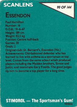 1988 Scanlens VFL #90 Paul Hamilton Back